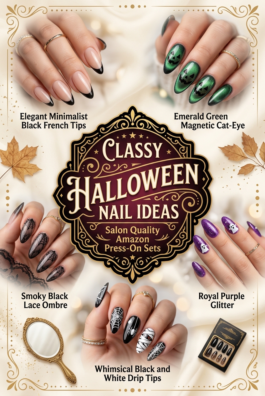 Pinterest Pin: 5 Classy Halloween Nail Ideas That Look Like an Expensive Salon Gel Manicure